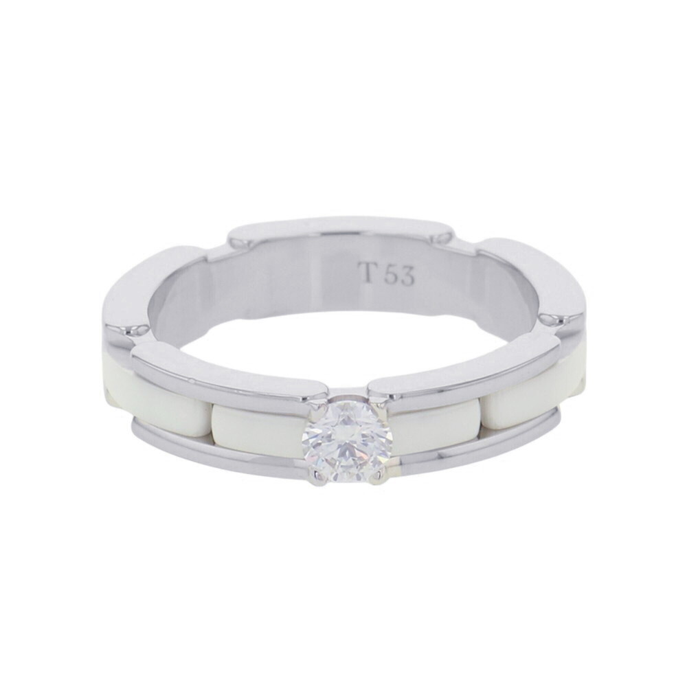 Chanel Ultra Collection Ring, 1 Diamond, 18K White Ceramic, Size 53, J3094. (...
